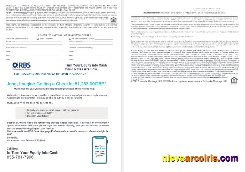 United Kingdom Royal Bank of Scottish (RBS) bank mortgage loan statement, 4 pages 3-4